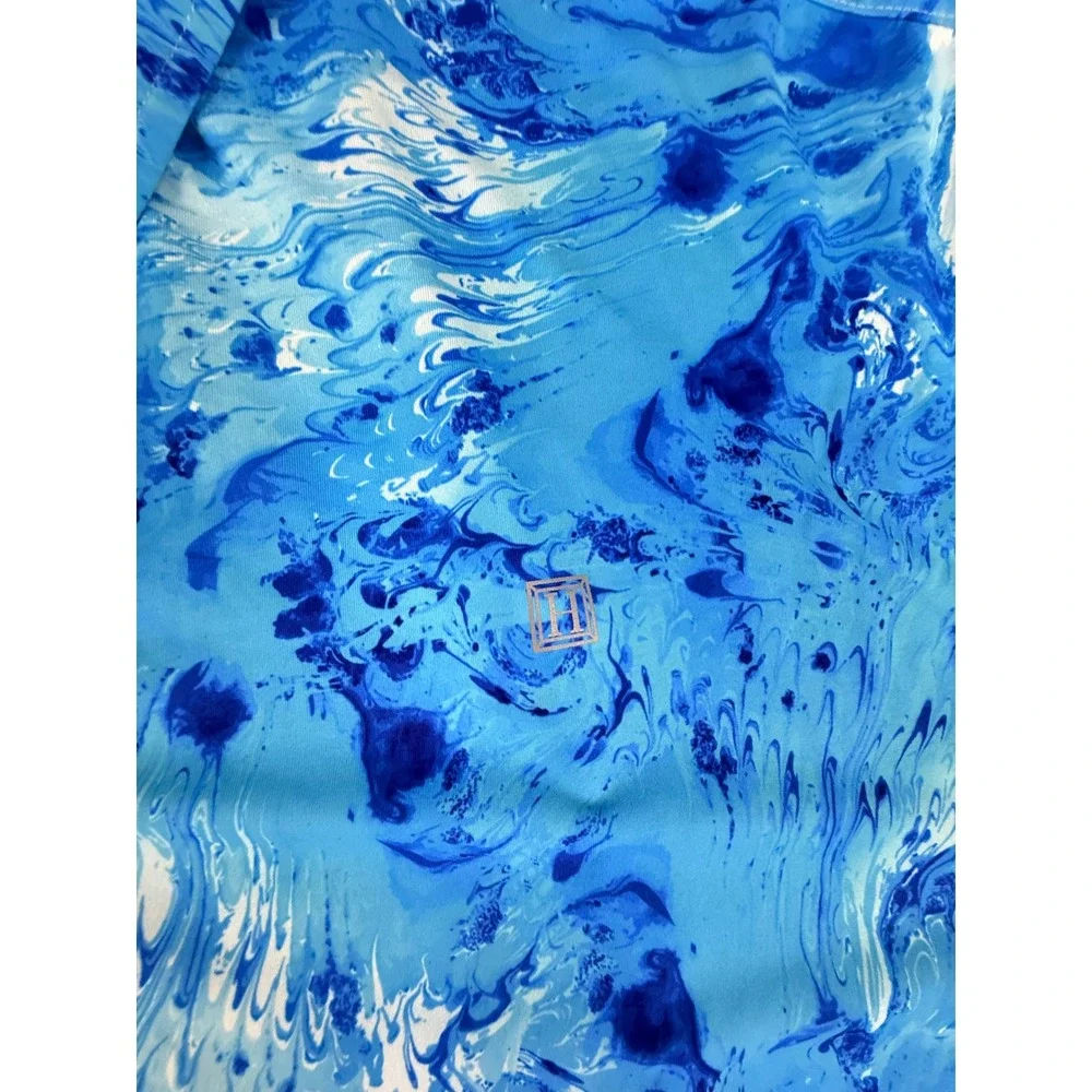 Hreski Polo Shirt‎ Mens XXL Blue Marble Swirl Abstract Print Short Sleeve Golf